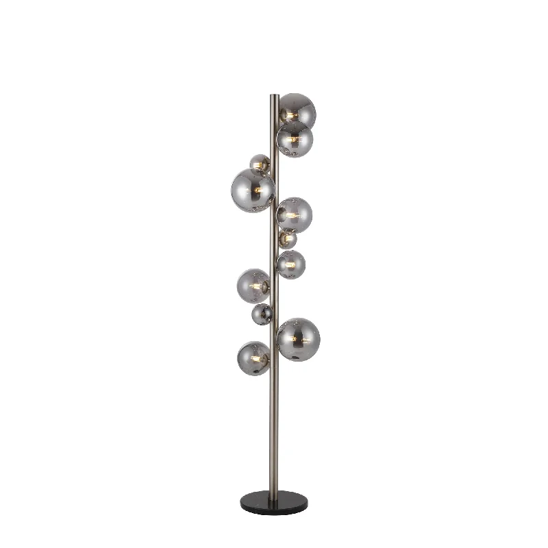 USB Charging Port Floor Lamp for Convenient Device ChargingNelson Lighting NL9066/SM9 Prague 11 Light Floor Lamp Satin Nickel Smoke Plated