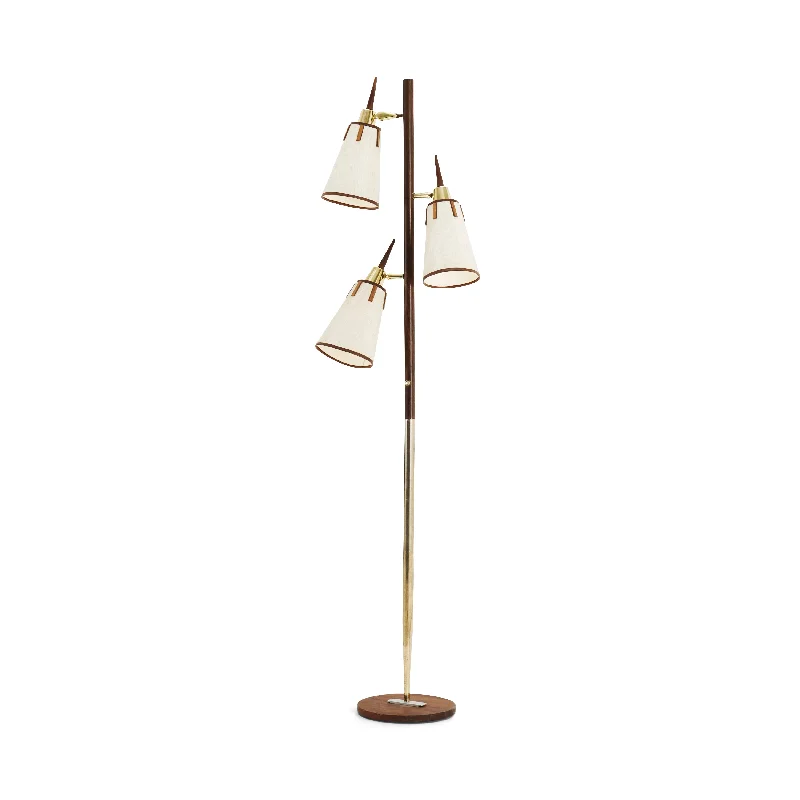 Wood Floor Lamp with Natural Grain for a Warm and Organic FeelWood and Brass 3 Light Floor Lamp Wood Floor Lamp with Natural Grain for a Warm and Organic FeelWood and Brass 3 Light Floor Lamp