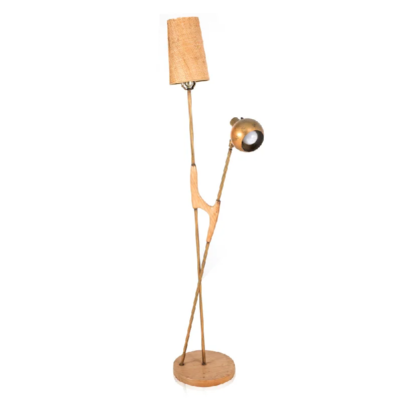 Glass Floor Lamp with Frosted Shades for Soft Diffused LightWood and Brass Floor Lamp Glass Floor Lamp with Frosted Shades for Soft Diffused LightWood and Brass Floor Lamp