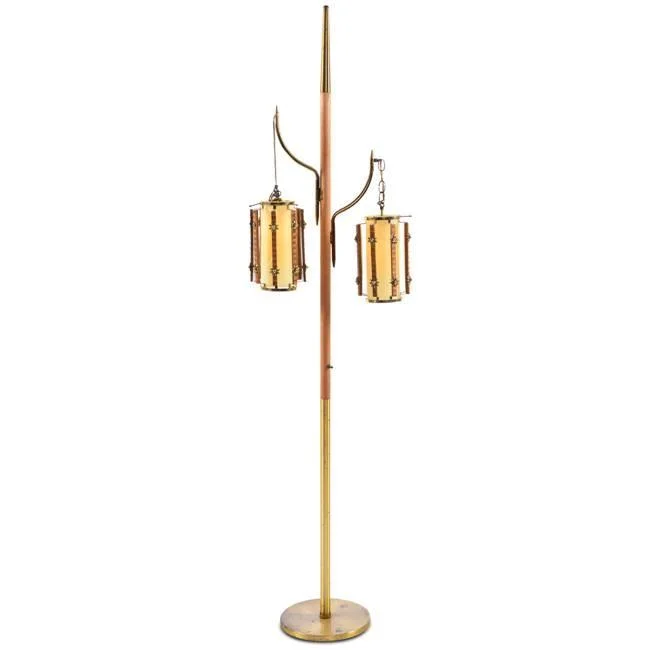 USB Charging Port Floor Lamp for Convenient Device ChargingWood and Brass Double Cream Pendant Floor Lamp USB Charging Port Floor Lamp for Convenient Device ChargingWood and Brass Double Cream Pendant Floor Lamp