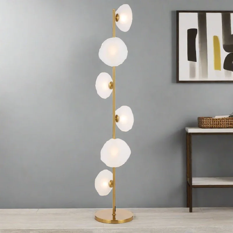Dimmable Floor Lamp for Adjustable Lighting AmbianceZecca 6Lt Floor Lamp in Antique Gold and Frost