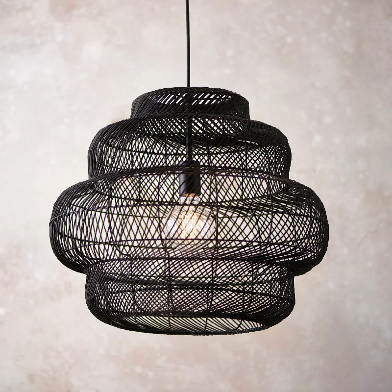 Japanese - Inspired Ceiling Lights with Shoji - Screen - like DiffusersAmos Aviary Tiered Pendant Black Rattan