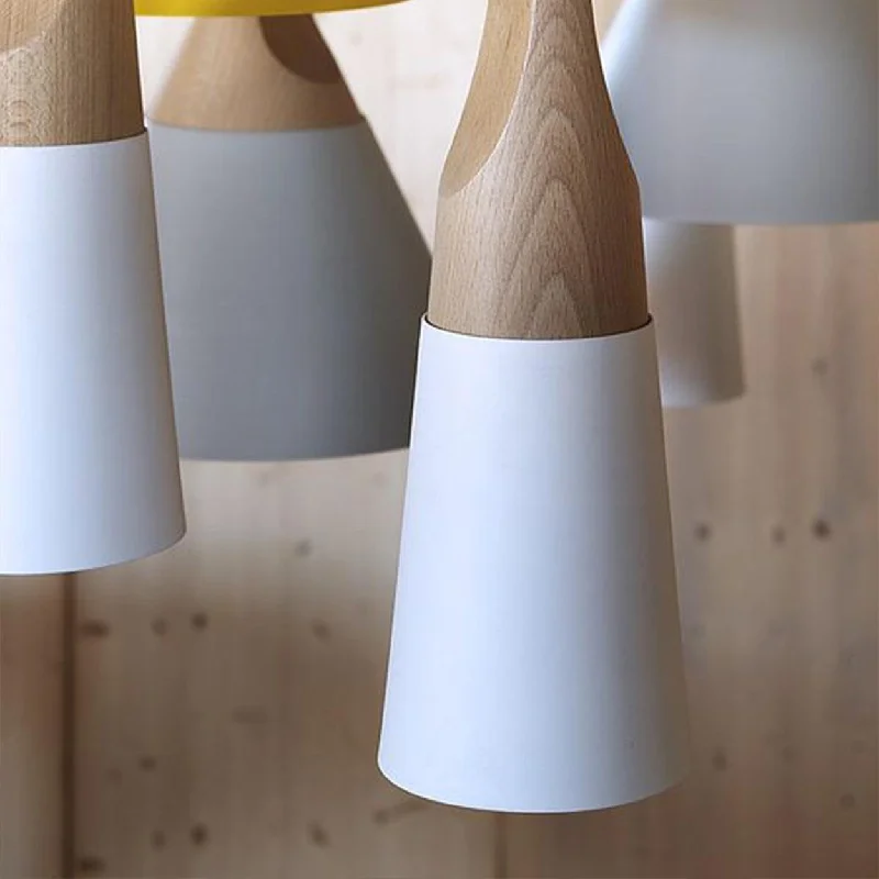 Moroccan Ceiling Lights with Colorful Stained Glass and Geometric CarvingsANKUR NORDIC SLIM CONE NATURAL WOOD AND METAL PENDANT LIGHT