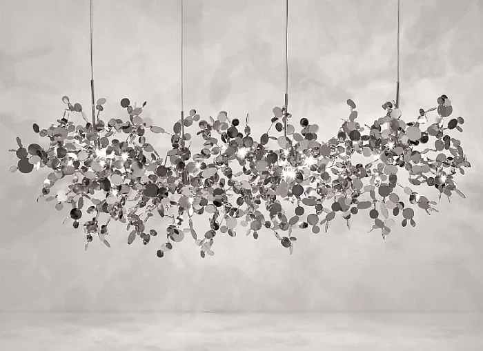 Glass Ceiling Lights with Frosted, Colored, or Etched GlassArgent 125 Cm Metal Ceiling Pendant By Terzani With Tiny Reflective Discs