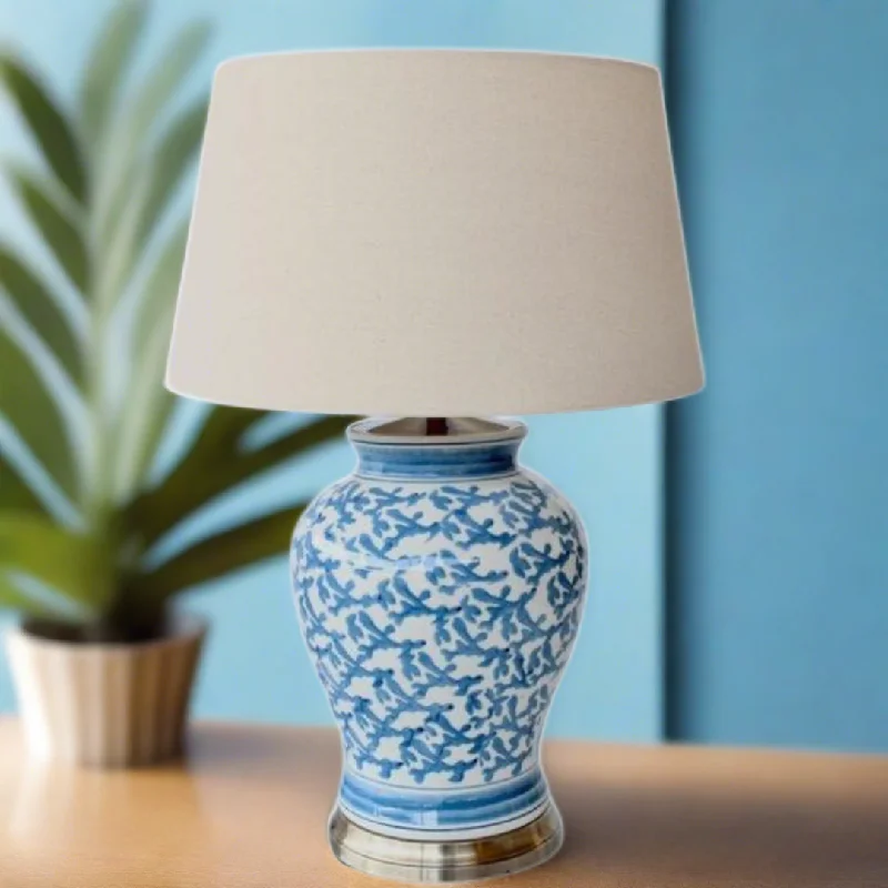 art deco table lamps with geometric shapes for a retro touchBLUE CORAL DESIGN LAMP BASE WITH SHADE 73X50CM