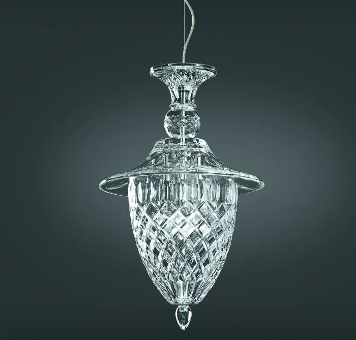 Industrial Style Ceiling Lights with Exposed Bulbs and Metal CagesClassic Clear Italian Cut Glass Ceiling Lantern