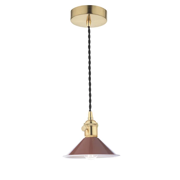 Rustic Ceiling Lights with Reclaimed Wood and Distressed FinishesDar Hadano Pendant Natural Brass With Umber Shade