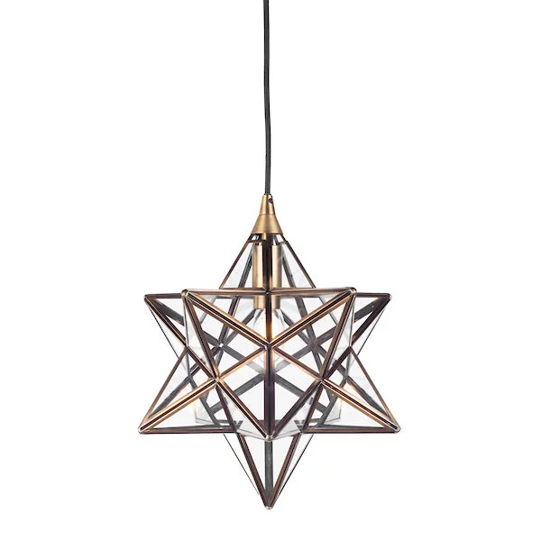 African - Inspired Ceiling Lights with Tribal Patterns and Natural MaterialsDar Ilario Small Star Pendant Antique Brass & Glass