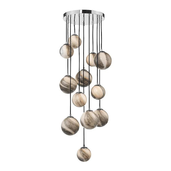 African - Inspired Ceiling Lights with Tribal Patterns and Natural MaterialsDar Mikara 12 Light Cluster Pendant Planet Glass 1.5m