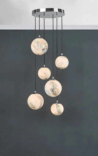 Chinese - Style Ceiling Lights with Red Lantern - Inspired DesignsDar Mikara 6lt Cluster Pendant Planet Glass & Polished Chrome