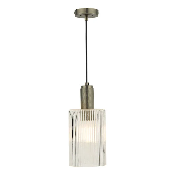 Rustic Ceiling Lights with Reclaimed Wood and Distressed FinishesDar Nikolas Antique Chrome Pendant Ribbed Cylinder Glass
