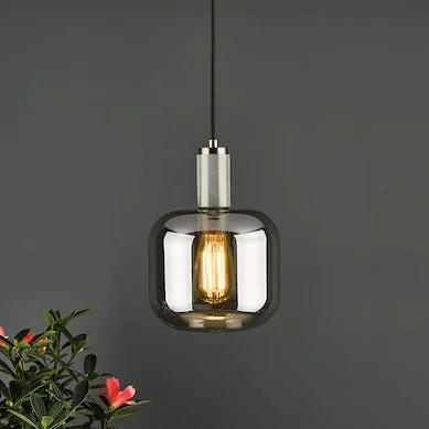 African - Inspired Ceiling Lights with Tribal Patterns and Natural MaterialsDar Nikolas Antique Chrome Pendant Smoked Glass
