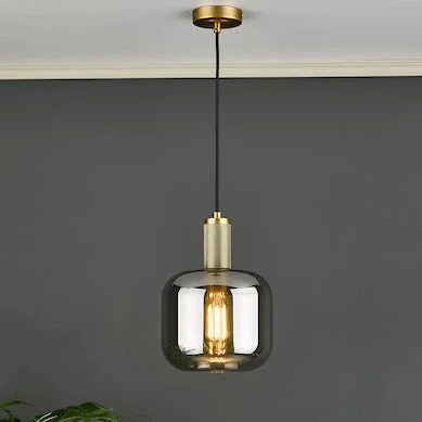 Gothic Ceiling Lights with Dark Metalwork and Pointed ArchesDar Nikolas Solid Brass Pendant Smoked Glass