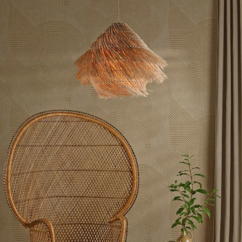 Industrial Style Ceiling Lights with Exposed Bulbs and Metal CagesDar Preveli Pendant woven Rattan
