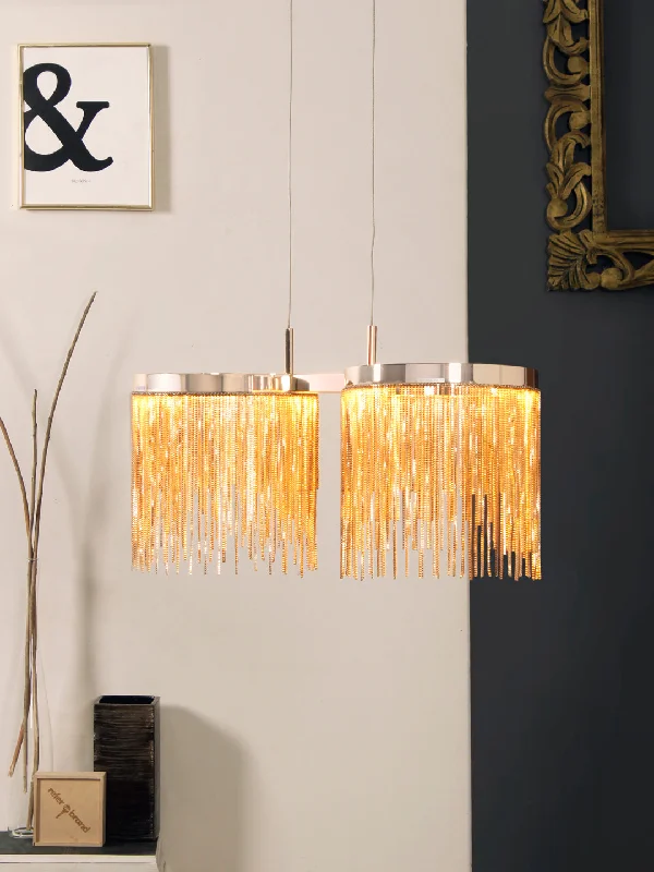 Bohemian Ceiling Lights with Beads, Tassels, and Colorful GlassDebina Chain LED Doulbe Pendant Light Bohemian Ceiling Lights with Beads, Tassels, and Colorful GlassDebina Chain LED Doulbe Pendant Light