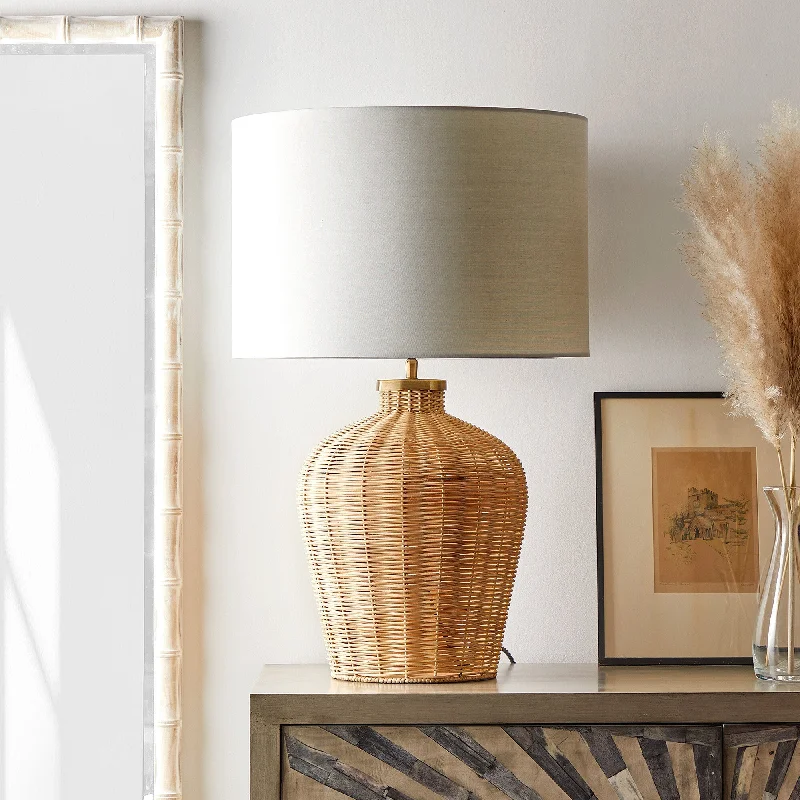 art deco table lamps with geometric shapes for a retro touchLarger Rattle table lamp in natural cane