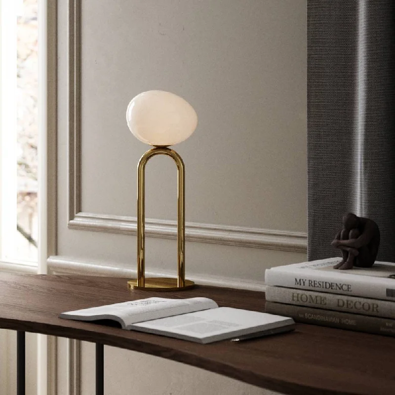 bohemian table lamps with colorful patterns for eclectic bedroomsShapes Brass Table Lamp