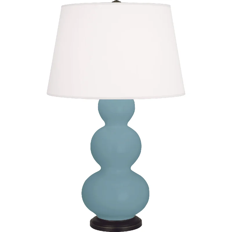 glass table lamps with a frosted surface for soft light diffusionTriple Gourd Matte Steel Blue Glazed Table Lamp