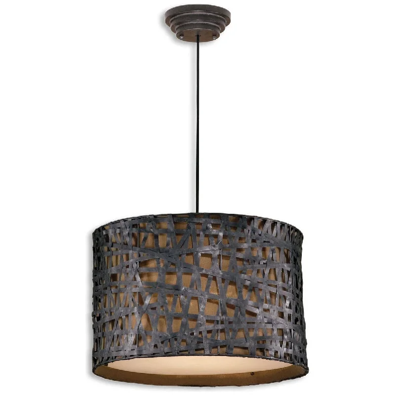 Glass Ceiling Lights with Frosted, Colored, or Etched GlassUttermost Alita Aged Black Drum Pendant